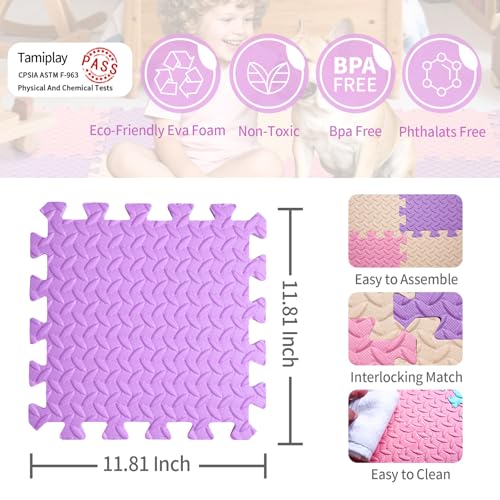Foam Play Mat for Baby, 0.4 Inch Thicked Interlocking Floor Mats with Solid Colors, Soft Non-Toxic Squares Baby Play Mat, EVA Foam Puzzle Floor Mat for Toddler, 16 Tiles(Pink/Beige/Purple) - color: Pink/Beige/Purple, size: 16 Pcs/47.2*47.2