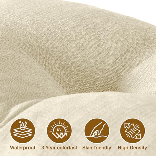 Favoyard Indoor/Outdoor Waterproof Bench Cushion, Beige 36 x 14 inch | 3-Year Fade-Resistant Tufted Pad for Patio Garden Porch Swing Window Kitchen, Non-Slip Ties, High-Density Support, Piped Edge - color: Beige, size: 36 x 14 In