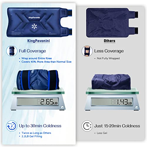 KingPavonini XXL Knee Ice Pack Wrap Around Entire Knee After Surgery, Large Reusable Gel Ice Pack for Injuries, Pain Relief, Swelling, Sports Injuries, 1 Pack (Blue) - style: Blue