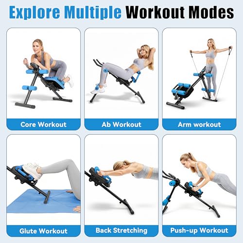 EPHESPORT Multifunctional Ab Machine, Crunch & Sit-Up Core Trainer, Adjustable Ab Trainer with Knee & Back Support, Foldable, Full Body Workout Equipment for Home Gym - color: Blue