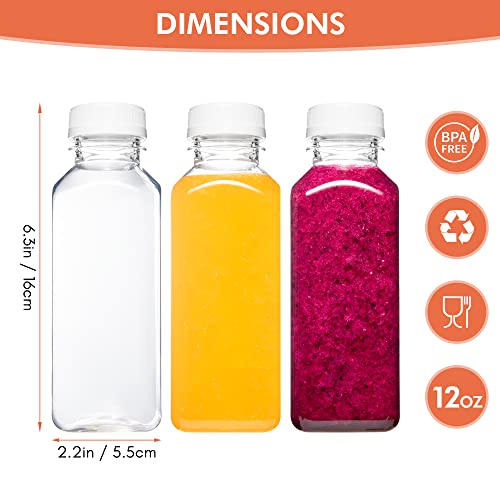 Norcalway Plastic Juice Bottles with Caps, Reusable Juicing Bottles, Clear Drink Containers with Lids for Juicing, Smoothie and Other Beverages - 12oz 6pcs - size: 12 OZ / 6 PACK