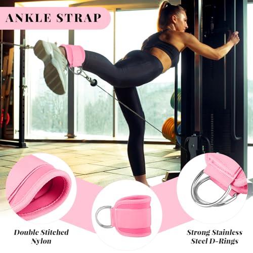 Barbell Pad Set,10 Pcs Barbell Pads for Hip Thrust Squat & Lunges Support,with 2 Workout Ankle Straps, 2 Gym Straps Weight Lifting, 2 Gym Gloves, Resistance Band, Olympic Bar Pad,Carry Bag - color: Pink, size: Large-Glove