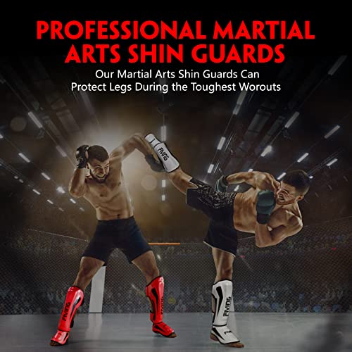 MMA Martial Arts Shin Guards – Padded, Adjustable Muay Thai Leg Guards with Instep Protection for Kickboxing/MMA Training and Sparring – Professional MMA Equipment - color: Red, size: Large