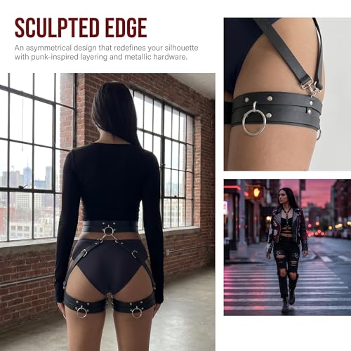Punk Leather Thigh Harness for Women, Waist & Leg Garter Belt, PU Leather Gothic Belts for Halloween Party Nightclub