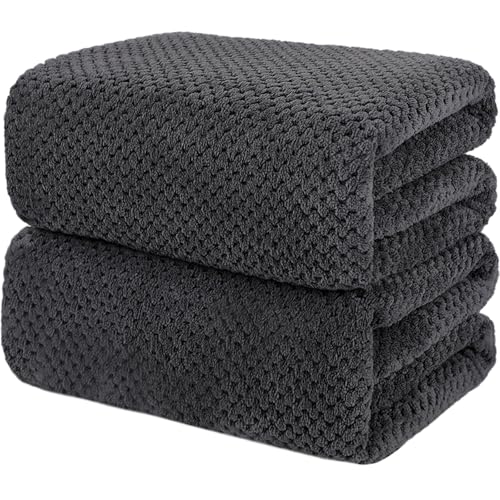 2 Pack Bath Towel Set, Waffle Bath Towel Set, Microfiber Super Soft Highly Absorbent, Sturdy Quick Drying Towels for Bathroom, Gym, Sports, Yoga (2 Piece 27" x 55", 2Grey) - color: Grey, size: 27 x 55 Inch