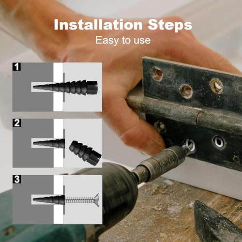 Black 12PCS Stripped Screw Hole Repair Anchor, Door Hinge Screw Hole Filler, Multi Use Wall Anchors, Fits Wood Screws Sizes #2 to #16 - color: Black
