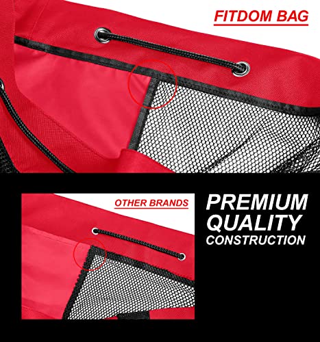 Fitdom Heavy Duty XL Soccer Mesh Equipment Ball Bag w/Adjustable Shoulder Strap Design for Coach. with an Over-Sized Front Pocket for Sporting Accessories. Best for All Outdoor & Water Gears - color: Red / Black