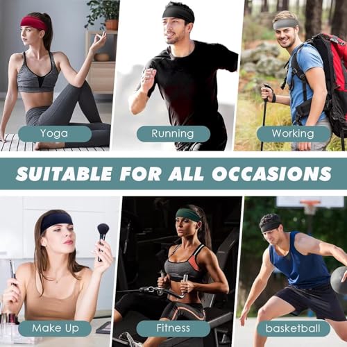 10 Pack Mens Running Headband, Sports Headbands for Men, Sweatband Headbands for Running,Cycling,Football,Yoga, Fitness Workout Stretchy Unisex Hairband