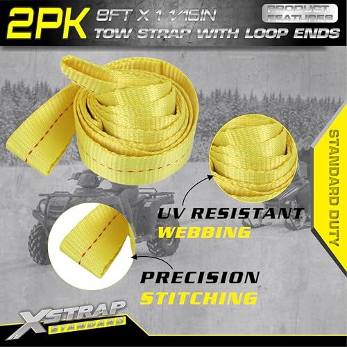 XSTRAP STANDARD 2PK 1-3/4''x 8FT Tow Straps with Loop Ends, Lifting Sling Web Strap | 5000 lbs Breaking Strength, Heavy Duty Flat Lift Sling Web Straps for Rigging, Moving, Hoist, Tree Stump Removal - style: 2pk 1-3/4''x 8FT