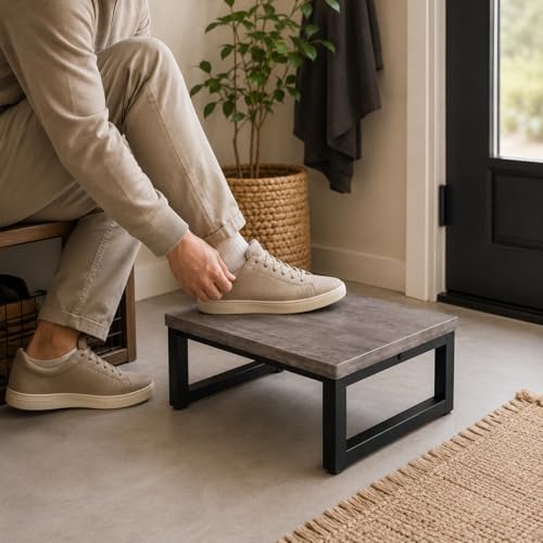Snughome Wooden Step Stools for Adults Kids, Solid Wooden Bedside Step Stool Adults Hold Up to 350 lb, One Step Foot Stool for Kitchen, Bedroom, Living Room, Bathroom - Self-Assembly(Grey) - color: Gray