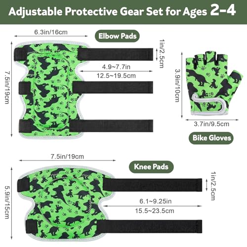Soft Toddler Knee Pads and Elbow Pads Set with Bike Gloves | Non-Slip Toddler Knee Pads for Boys Girls 2-4 Years, Breathable Kids Protective Gear for Balance Bike, Scooter, Bicycle - color: Green