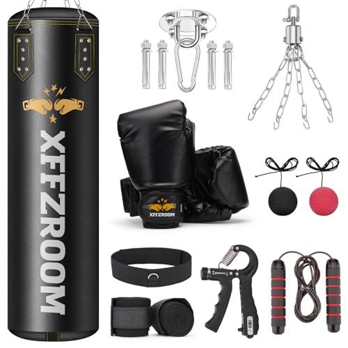 Punching Bag for Adults, 4ft PU Leather 6 in 1 Heavy Boxing Bag Set, Punching Bag with 12oz Boxing Gloves, Hand Wraps, Hanging Bag for MMA Karate Kickboxing Muay Thai Boxing Home - Unfilled - color: Yellow