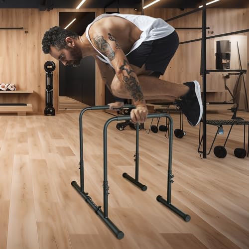 Dip Stand Station Heavy Duty Dip bar Adjustable Height/Width Fitness Workout for Tricep Dips, Pull-Ups, Push-Ups