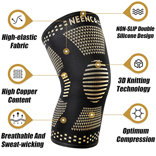 NEENCA Copper Knee Braces for Knee Pain Relief - 2 Pack Knee Sleeves Set, Knee Compression Sleeves with Copper Ions Infused Fiber for Sports, Workout, Arthritis, Meniscus Tear- FSA/HSA Eligible - size: Medium