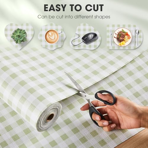 Drawer and Shelf Liner, Non-Slip Kitchen Cabinet Liners Non-Adhesive Thick Strong Grip Waterproof Washable Mats Protect Dresser Shelves Cupboard Bathroom Cabinets, Sage Green, 12 in X 10 FT - color: Sage Green Plaid, size: 11.8"W x 118"L