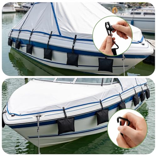 ZEAYEA 8 Packs Sand Bags for Boat Covers, 600D Marine Grade Oxford Fabric Weight Bags with Tarp Clips and PE Bags, Sandbag Mooring Kit for Outdoor Cover Stability