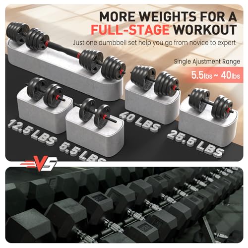 FDS4 Adjustable Dumbbell Set, 20/30/40/60/80 lb Free Weight Set with Connector, 3-in-1 Design for Dumbbell, Barbell, and Weight Plate Training, Home Gym Fitness Equipment for Men and Women - color: 80LB(40LB Pair)