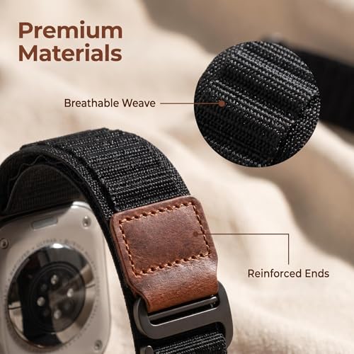 Alpine Loop Nylon Compatible with Apple Watch Ultra 3/2/1 Band 49mm Series 11/10/9/8/7/6/5/4/3/2/1/SE 46mm 45mm 44mm 42mm, Adjustable Soft Sport Strap with Leather Design for iWatch Men - color: Dark Blue
