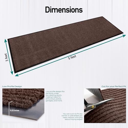 MaxMat® 4-Pack Extra Large Commercial Floor Mat, 3 x 5 Feet Heavy Duty, Waterproof, Low-Profile, Easy to Clean, Rubber Entry Mat (Brown, 3 x 5 Feet - 4 Pack) - color: Brown, size: 3 x 5 Feet - 4 Pack
