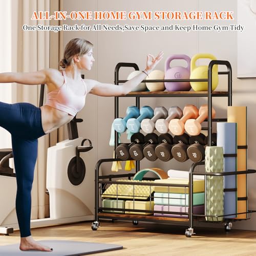 Homeiju 450LBS Dumbbell Rack,Weight Rack for Dumbbells,Weight Rack for Home Gym,Home Gym Storage for Strength Training Dumbbell Racks Stand with Wheels&Hooks - color: Vintage Brown