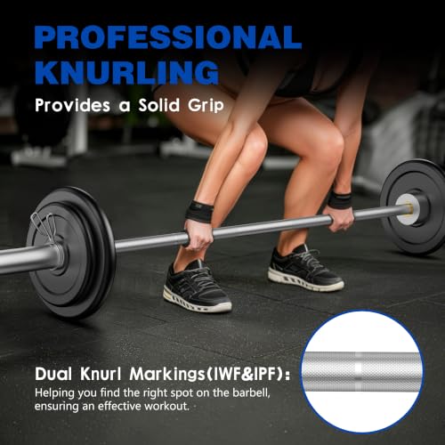 7ft-Olympic Barbell Bar, 2" Standard Straight Bars for 45 lb Weight Lifting | Bar for Bench Press/Powerlifting/Squats/Deadlift/Hip Thrusts/Lunges/Biceps- Home Gym Weight Bar- 2 Collars(1000lb Capacity) - color: Silver