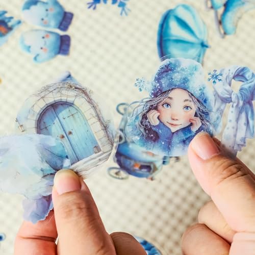 56PCS Snowflake Stickers Aesthetic PET Winter Stickers | Graffiti Butterfly Decals, Waterproof, For Scrapbook DIY Crafts Album Bullet Journal Planner - color: Winter