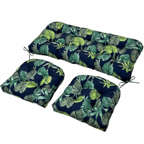 Wicker Chair Cushions Set, 2 U-Shaped Cushions & 1 Loveseat, Waterproof Outdoor Loveseat Cushion for Patio Furniture, Settee Bench Pad All Weather,Greenleaf - color: Greenleaf