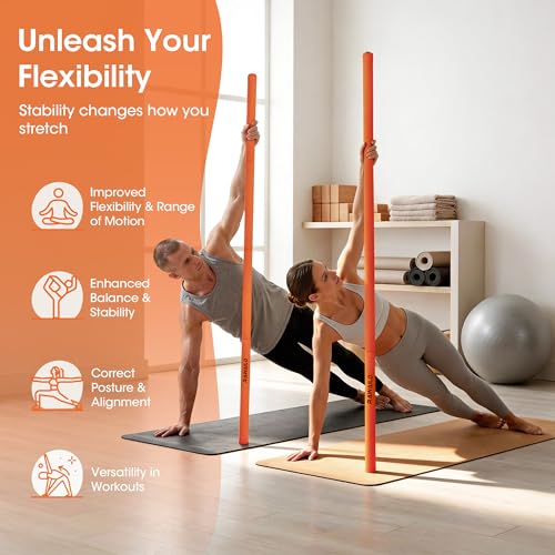 Yoga Stick, Upgraded 5ft Sturdy Steel Mobility Stick, Adjustable Exercise Equipment for Stretching, Flexibility & Balance, Physical Therapy & Posture Correction, Shoulder & Back Relaxation - color: 1-Orange