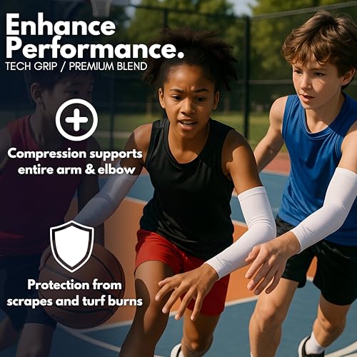 CompressionZ Youth Sports Arm Sleeves | Kids Cooling UV50+ Protection Volleyball Football Basketball Baseball - Boys & Girls - color: Pink: 2 Pack, size: Small
