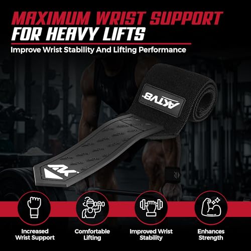 AKTV8 Wrist Wraps for Weightlifting, 18"&24" Heavy Duty Stiff Wrist Support | 3inch Wide Firm Elastic, Reinforced Thumb Loop, Built for Heavy Bench Press, Overhead Press, Powerlifting & Strength Training - color: Black, size: 24 Inches