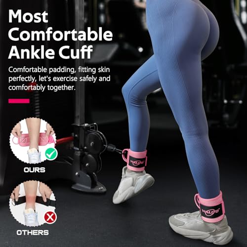WALITO Gym Ankle Straps for Cable Machines Women & Men - Glute Kickback Ankle Cuff, Adjustable Cable Machine Accessories for Leg Extensions, Hip Abductors & Lower Body Workouts - color: Pair - Pink