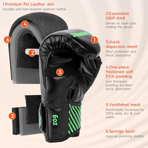 Kids Boxing Gloves 6 oz Youth Training Sparring Gloves for 3–12, Leather Ventilated Mesh, Boys Girls Junior Punching Gloves for PunchBag Focus Pads MMA Muay Thai Kickboxing - color: Green