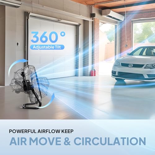 ROVSUN 16" High Velocity Floor Fan with Wall-Mounting System, 3-Speed Heavy Duty Metal Industrial Fan with Adjustable Tilt, Wall Mount Fan Cooling for Commercial, Garage, Workshop, Greenhouse, 2-Pack - size: 16'' (2-pack)