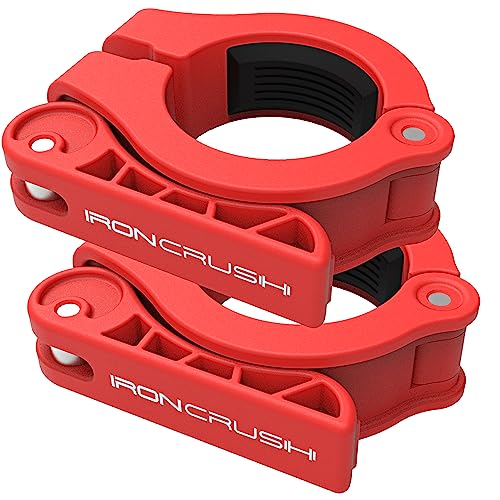 Iron Crush Olympic Barbell Clips - Adjustable & Slim Gym Clamps for Maximum Weight Capacity - Quick Release Barbell Collar Bar Locks for Weight lifting Fitness Training (Red) - color: Red