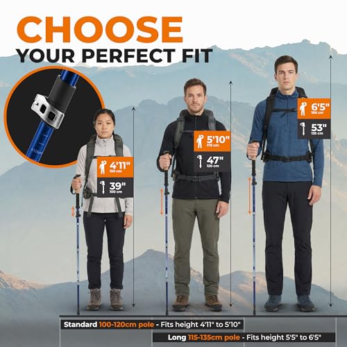 Trekology Trek-Z Collapsible Hiking & Trekking Poles - Balance Support for Seniors, Women, and Men, 2pc Per Set - color: EVA Blue, size: 115–135 cm (for Height: 5’5” to 6’5”)