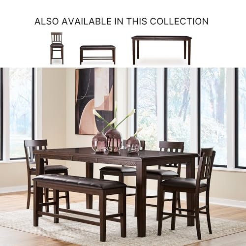 Signature Design by Ashley Upholstered Counter Height Dining Bench, 50" | Tufted faux leather seat, Sturdy solid wood frame in smoky oak finish, Fits 34-36" counter islands, Haddigan Series - color: Dark Brown, style: Counter Height Bench