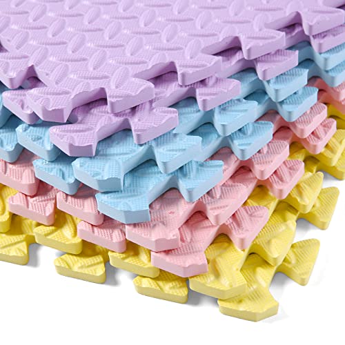 Foam Play Mat for Baby, EVA Non-Toxic Interlocking Floor Mats, Solid Colored Foam Puzzled Floor Mats, Baby Play Mat Exercise Mats, 16 Tiles(Pink/Purple/Yellow/Light Blue) - color: Pink/Purple/Yellow/Light Blue, size: 16 Pcs/47.2*47.2