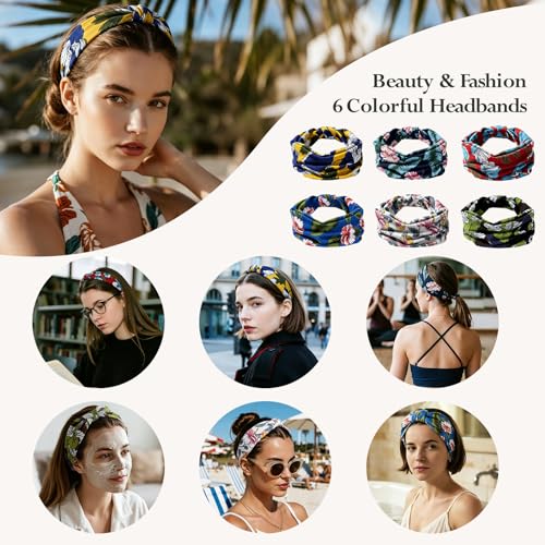 HSEM Headbands for Women 6-Pack – Boho Flower Wide Head Bands, Non-Slip Thick Hair Bands – Large Knotted Soft Stretchy Sweatbands for Workout, Washing Face, Makeup, Running, Spa & Yoga - color: X-Colorful-2-14