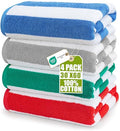 Utopia Towels Pack of 4 Cabana Beach Towels, Oversized 30 x 60 Inches Cotton Beach Towel Set, Smooth Ring Spun Texture for Pool and Swim Days, Modern Striped Design Bath Towels - color: Blue, Grey, Red, Green, size: 30 x 60 - 4 Pack