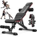 YOLEO Adjustable Weight Bench with Bench Press Stand, Foldable Workout Bench with Extended Head/Elbow Pad(for Users up to 7') - color: Black
