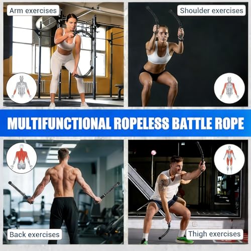 Portable Ropeless Battle Ropes, 2 in 1 Cordless Battle Ropes for Home Gym with Non-Slip Gloves, HIIT and Low-Impact Aerobic Training