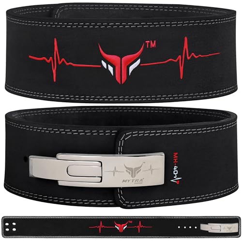Mytra Fusion Gym Belt with Lever Buckle Weight Lifting Belt for Men and Women 4" wide Genuine Leather Powerlifting Belt for Gym, Training, Weightlifting, Bodybuilding Fitness and Workout - size: L