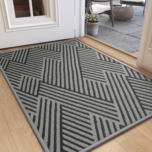 Door Mat Indoor Outside Entrance 24"x35", Low-Profile Non Slip Outdoor Inside Doormat Entryway Mat, Dirt Resistant Absorbent Front Porch Welcome Entry Mats, Washable Easy Clean, Grey - color: Grey, size: 24"x35"