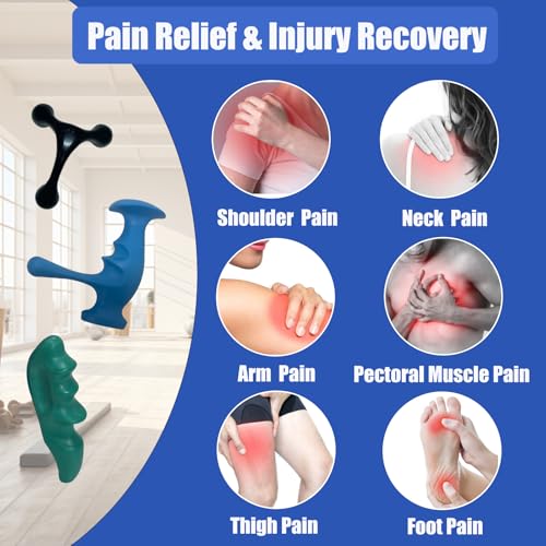 Manual Trigger Point Massage Tool & Thumb Saver, Include Thumb Shaped Massager & 3-Legged Massage Knobs, Handheld Self-Massage Tool for Full Body Deep Tissue, Muscle Pain, Knots & Stress Relief