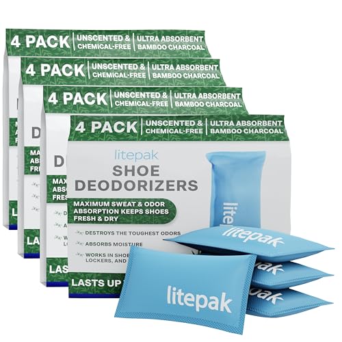 Litepak Shoe Deodorizer and Odor Eliminator Activated Charcoal Odor Absorber for Shoes and Gym Bags, Natural Bamboo Air Freshener for Boots, Closet Or Car (16 Pack) - size: 16 Count (Pack of 1)