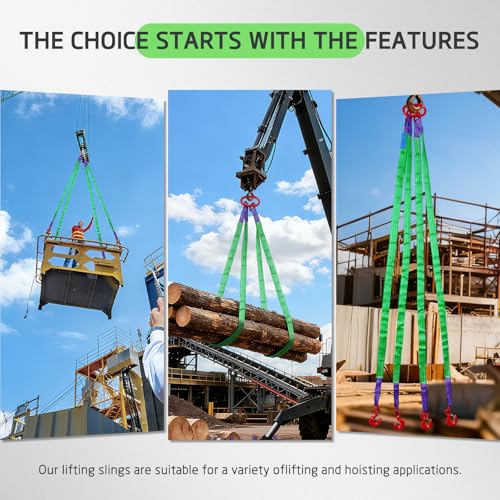 Four Leg Bridle Web Sling 7ft 6600lbs Lifting Slings with G80 Alloy Steel Grab Hooks Light Weight and Flexible Capacity Lifting Straps for Hoist Safe Towing and Handling of Cargo - size: 6600 lb / 7 ft