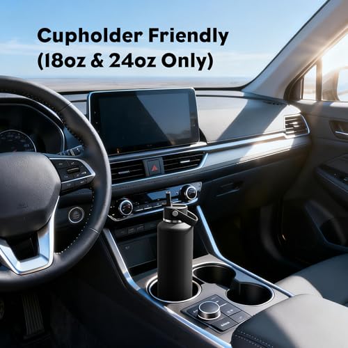 POWCAN 24 oz Slim Insulated Water Bottle with Straw: Leakproof, Keep Cold 24H, Cupholder Friendly, Top Handle, BPA-free, Stainless Steel Water Bottle for Sport, Travel, School, Gym (Midnight Black) - color: Midnight Black, size: 24 Ounces