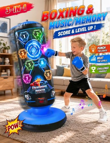 2026 New 51-Inch Punching Bag for Kids with Music,Birthday Gift for Boys | 4 Game Modes, 8 Targets,Boxing Equipment, Outdoor Toys for children Ages 4-12