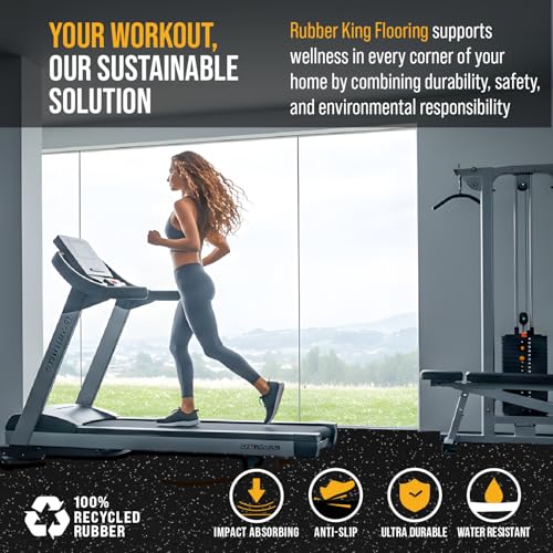 Rubber King 10 Piece Interlocking Tiles 19" x 19" x 6mm - 100% Recycled Rubber Gym Floor Tiles, Exercise Mat for Home Gym, Anti-Slip Low-Odor Interlocking Puzzle Floor Tiles - 23.5sq ft - color: Black