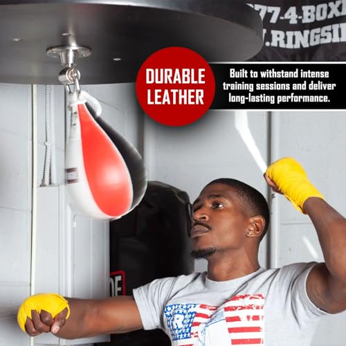 Ringside Boxing Speed Bag – Durable Leather Construction with Reinforced Triple-Stitched Seams and Heavy-Duty Attachment Loop,for Speed and Reflex Training - size: Large (New)
